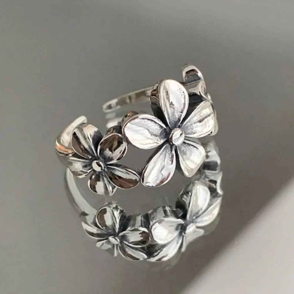 925 Sterling Silver Chunky Silver Flower Ring Vintage Flower Statement Ring